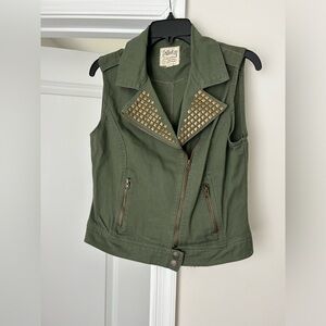 Dolled Up Olive Studded Asymmetrical Zip Vest